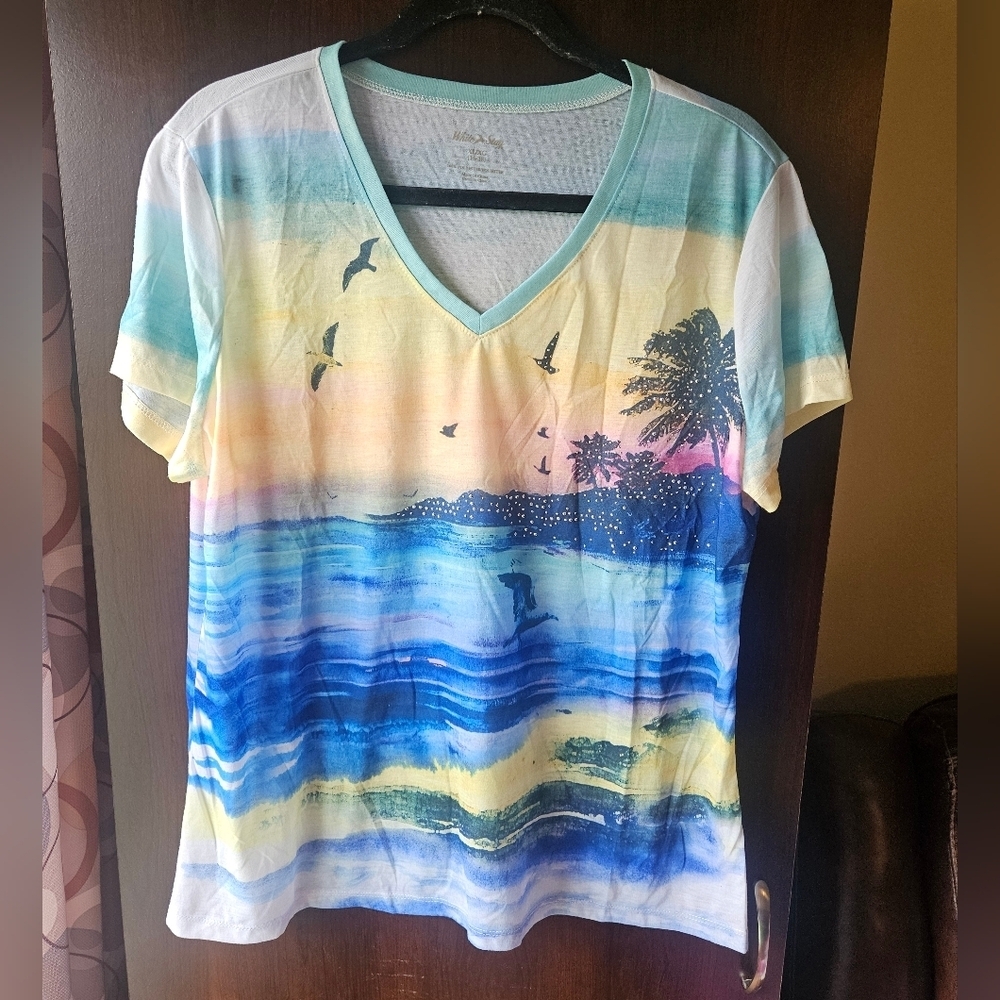 White Stag Tropical Thin Short Sleeve Blouse Size XL